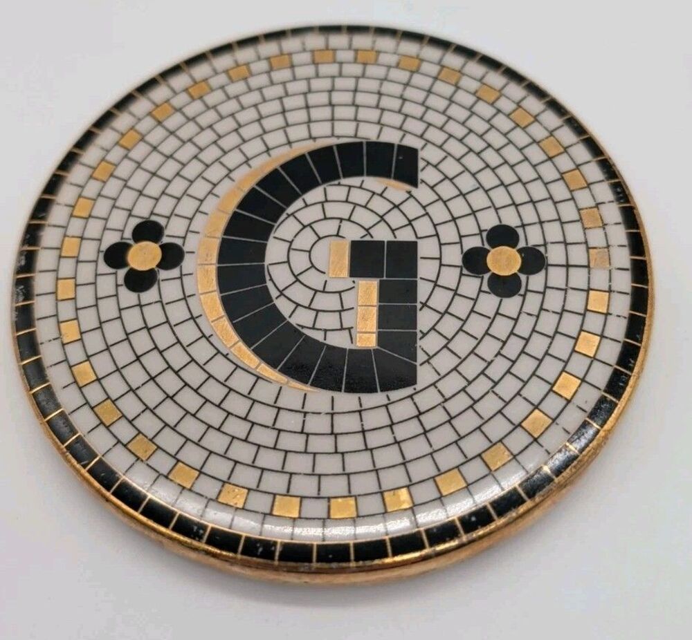 Anthropologie G Mosiac Monogram Coaster Gold Rim